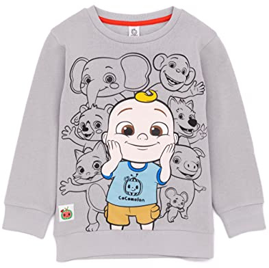 CoComelon Kinder Sweatshirt für Babys und Kleinkinder, Grauer Pullover mit Tiermotiven