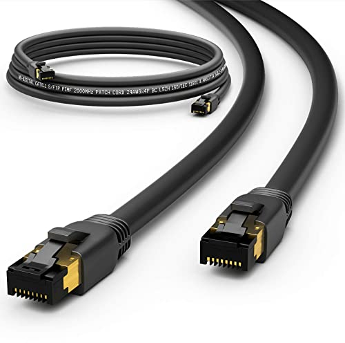HB-DIGITAL Cable de red LAN CAT 8, 0,25 m, AWG 24 S/FTP LSZH 40 Gbps 2000 MHz, certificado GHMT, cobre puro con conector RJ45 chapado en oro para conmutador, router, módem, PC, color negro