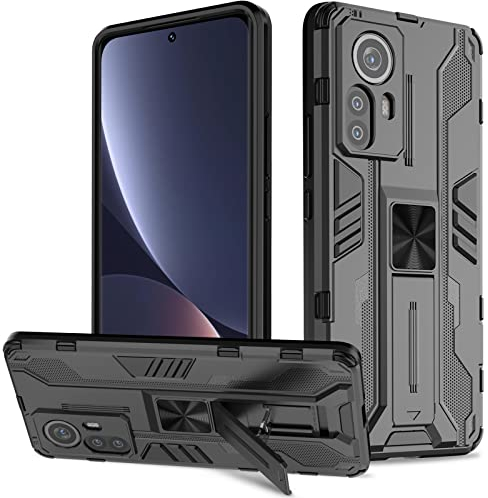 Btstring Hülle kompatibel mit Xiaomi 12 Pro, Militär Standard Cover Case Standfunktion Handy Hüllen Schwarz