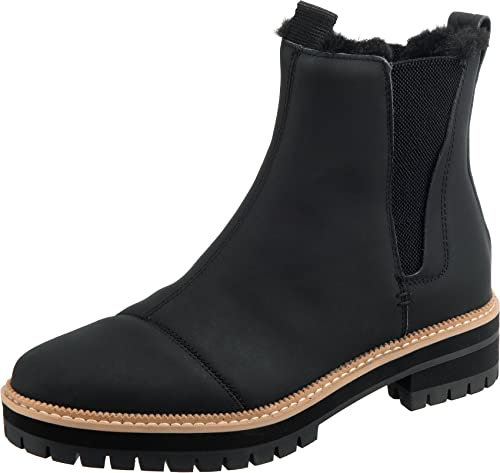 TOMS Femme Dakota Bottine Chelsea, Water Resistant Black Leather/Faux Fur, 37 EU