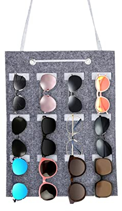 MplehDa Hängende Sonnenbrille Organizer Aufbewahrung Sonnenbrillenhalter 12 Fächer Staubdichter Filz Sonnenbrille Lagerung Sonnenbrille Organizer Tasche zum Aufhängen der Brille