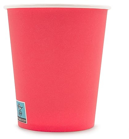 Wellsamed WELLSACUP 100 Stück Pappbecher 180 ml, Rot, geeignet für Heiß- und Kaltgetränke, Coffee to Go, Business, Veranstaltungen, Party