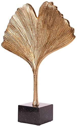 riess-ambiente.de Dekorative Skulptur Ginkgo Leaf 34cm Gold Handmade Metall mit Marmorsockel