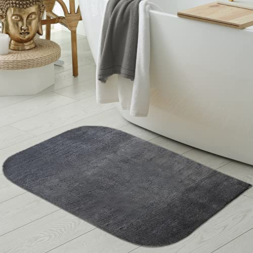 Waschbarer Designer Badezimmer Teppich mit runden Ecken – weich – anthrazit, 80x120 cm