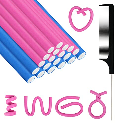 AOOWU Papilotten Lockenwickler,20 Stück DIY Design Flexible Locken Ohne Hitze, Twist Schaum Heatless Curls für Damen Mädchen Lang und Kurz Haar, Lockenwickler über Nacht für Große und Kleine Locken