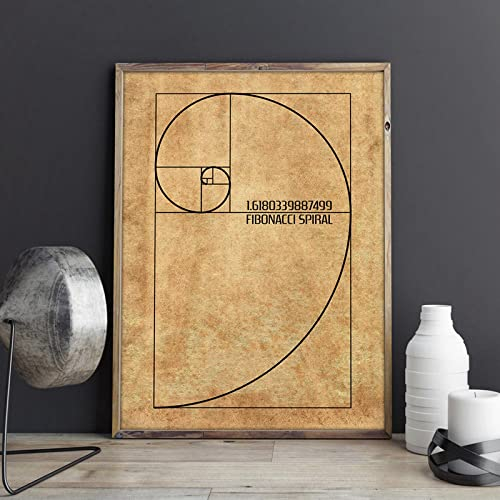 Yangld Moderne Fibonacci-Spirale, Wandkunst, Leinwandgemälde, Goldener Schnitt, Poster und Drucke, Vintage-Blaupause, Wissenschaft, Dekoration, 50 x 75 cm, ohne Rahmen