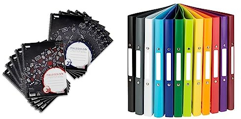 Landre Collegeblock A4, kariert und liniert, mit Rand, 80 Blatt, schwarz, 10 Stück & Idena 10426 - Ringbuch DIN A4, im 12er Set, 2-Ring-Mechanik mit 16 mm Durchmesser, 2 cm Rückenbreite