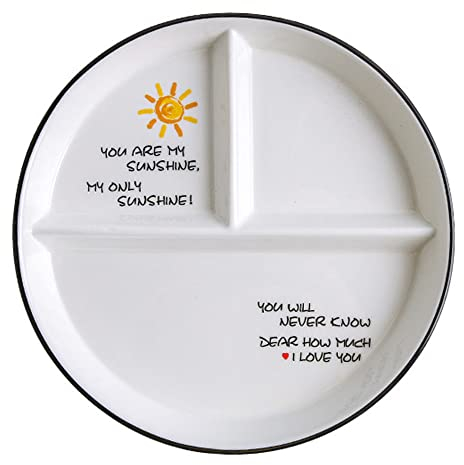 OnePine Piatto Ceramica con Scomparti, Nutrizionale Porzioni, Diviso in Tre per Dieta Adulti, Diametro: 23cm/9 inch