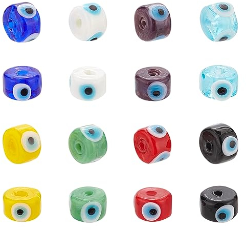 nbeads 32 Stück 8 Farben Glasperlen Mit Bösem Blick, 9mm Flache Runde Lampwork Böses Auge Perlen Handgemachte Perlen Türkische Böses Auge Spacer Perlen Für Armbänder Halskette Schmuckherstellung