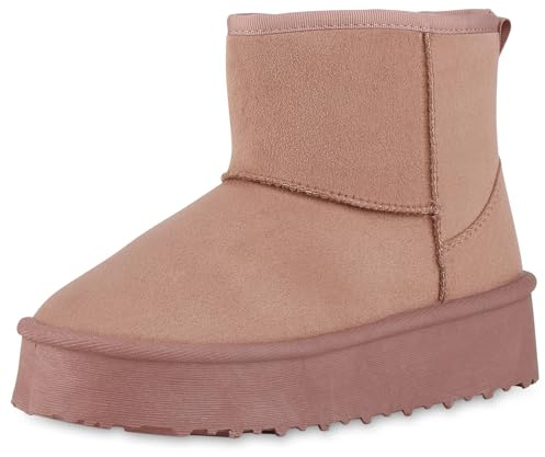 VAN HILL Damen Winter Boots Plateau Profilsohle Bequem Schuhe 214091 Altrosa 38