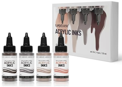 Kamenskaya Acrylic Inks for Artists - Acrylic Ink Set, Color Combination #4-4 pcs. 1 Fl Oz (30 ml) Each