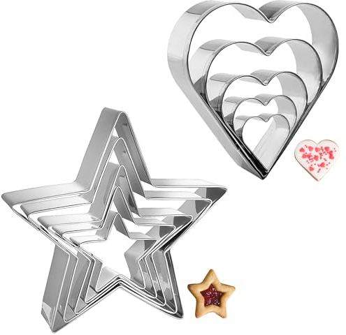 Lot de 10 emporte-pièces en forme de cœur et d'étoile en forme d'étoile en acier inoxydable pour décoration de gâteaux, formes de biscuits pour la Saint-Valentin, l'anniversaire