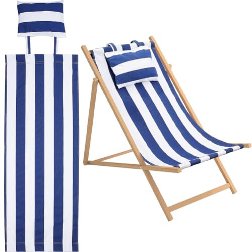 GORGECRAFT Reemplazo para Silla de Playa,Lona,Rayas Azules Y Blancas,Informal,Simple,Tumbona,Tela de Repuesto para Sillas de Patio,Tomar el Sol,Jardín,Patio,Playa (44.5x16.5 Pulgada)