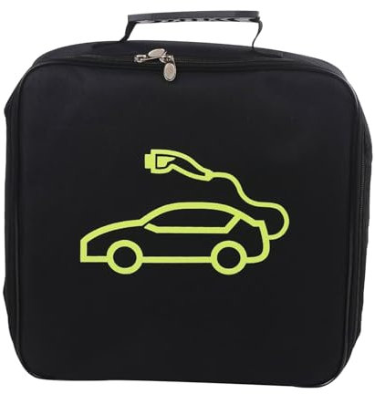 Omevett 32cm EV Charging Cable Bag Portable EV Charger Organiser Heavy Duty Self-Adhesive Car Hose Storage Bag with Carry Handle Zip, Jumper Cable Bag, Hook Up Cable Tidy Reel Cable Bag
