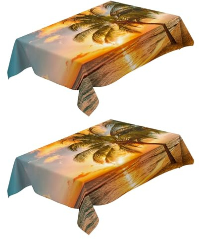 Tischdecke Fleckschutz Abwaschbar Palmen bei Sonnenuntergang 120x160 cm Tischwäsche Wasserdicht Tischtuch 2 Stück Rechteckige Abwischbare Wachstuchtischdecke für Esszimmer Garten - Orange Farbe