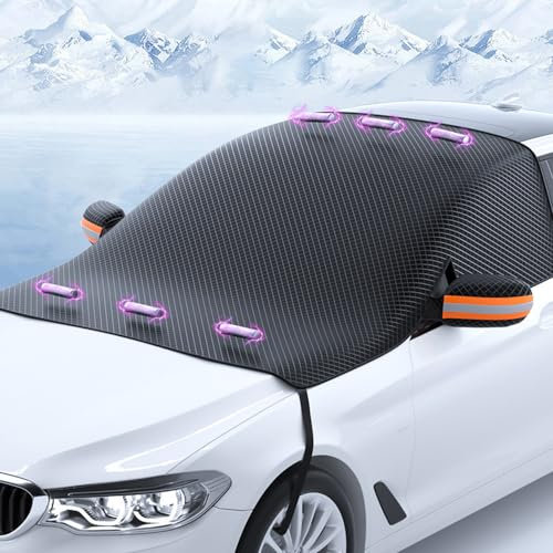 Goolsky Car Windshield Cover with Magnetic, Protective Windshield Cover Front Windscreen Frost and Freeze with Side Window and Rearview Mirror Protector for Most Vehicle