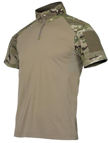 KINROCO Herren Taktisch Kurzarm Hemd Militär T-Shirt Paintball Combat Shirt Quick Dry Shirt mit 1/4 Reißverschluss und Taschen(Size:L,Color:CP)