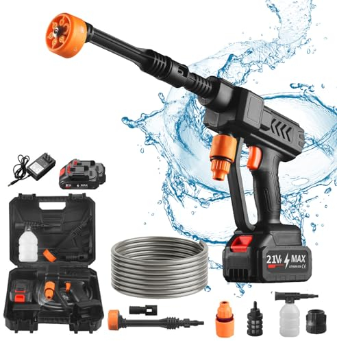 Lavadora A PresióN a BateríA,Lavadora a PresióN PortáTil 60 Bar Con Boquilla Multi Rociador 6 en 1,BateríA 2*1500ma,Lavadora a PresióN EléCtrica PortáTil 48V 600w Para Lavado de Coches Y Limpieza de J