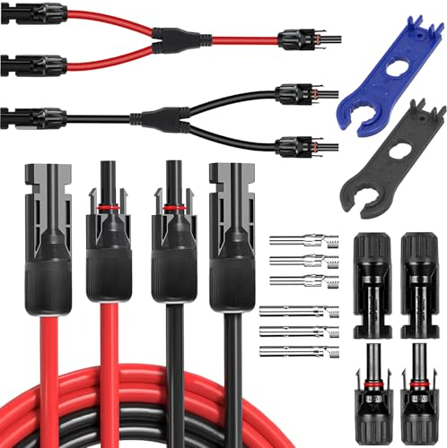 zycBernoi 2M X 2 Solarkabel Zubehör Set, 4MM² Solarkabel Verlängerungskabel, Solarkabel Y-Verteiler, PV Kabel, IP67 Photovoltaik Kabel mit Solarstecker
