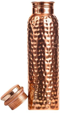 Artique Mind N' Creation Kupfer-Wasserflasche, 1000 ml, 100 % rein, handgefertigt, gehämmert, ayurvedisches reines Kupfergefäß zum Trinken, strapazierfähig, nahtlos, auslaufsicher, Wasserflasche für