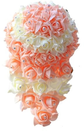 HDKAH Quinceanera Brautsträuße für Braut, Hochzeit, PE, Wasserfall, Hochzeitsstrauß, Brautjungfernstrauß, Brautsträuße für Hochzeit, künstliche Blumen (23 cm) (Pulver + Milch)