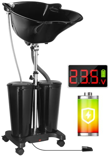 Rechargeable Portable Salon Basin Shampoo Bowl Sink with Electric Pump | Height Adjustable Portable Hair Washing Basin with 2 Bucket & Drain Hoses, Portable Shampoo Bowl for Home Barber Shop Use