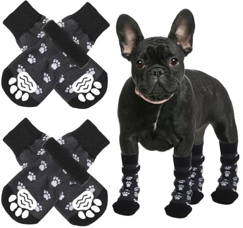AOZUO 4 Stück Pfotenschutz Hund,Anti Rutsch Hundesocken,Hundeschuhe Pfotenschutz Outdoor Hundebekleidung Zubehör Pfoten Hund Verletzung rutschfeste Pet Supplies mit Seitlichen Griffen(L)