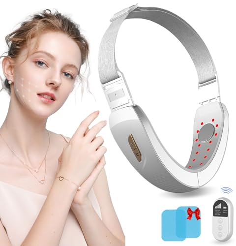 Elektrisches V-Face Shaping Massager, EMS Facelifting Gerät Rote und Blaue Phototherapie Massager, 6 Modus 3 Intensitätsstufen, V Gesicht Kiefer Linie Trainer mit Fernsteuerung
