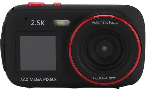 Digital Camera, 2.4in 2.5K 72MP Selfie Camera, Autofocus 16X Zoom, MP3 Music Playback Support, Double Screen Built in Fill Light Design, Student Camera for Life Recording