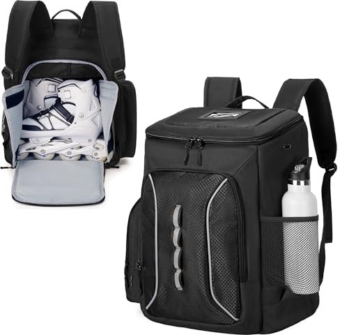 DSLEAF Rollschuhtasche, Schlittschuh-Rucksack für Schuhe bis US-Herrengröße 13, mit Mehreren Taschen für Inline-, Eiskunstlauf, Quad- und Eisschnelllauf