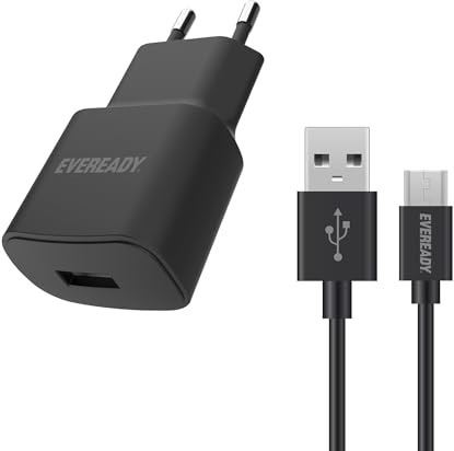 Eveready - Chargeur Secteur pour Smartphone et Tablette - 12W - 1 Port USB-A - Prise EU. Cable Micro-USB Inclus