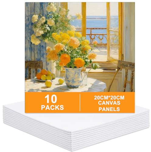 Bczhieulw 10PCS Toile à Peindre Blanche - 20 x 20 cm, toile peinture,Toile Blanche pour Peinture, Toiles d'Artiste Blanches pour Peinture, adaptées pour l'Huile, la Peinture Acrylique, la Gouache