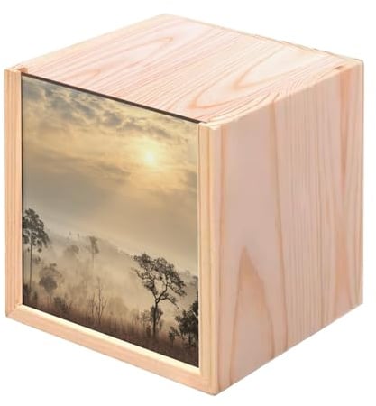 Fabulous Holzkiste – Savanne Tazanie, Unesco Weltkulturerbe, Sonnenunterlage, 10 x 10 x 10 cm