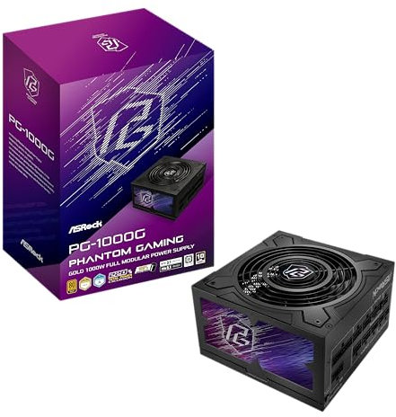 ASRock Phantom Gaming PG-1000G - Alimentatore da 1000 W, modello intrecciato individuale, per appassionati di videogiochi, condensatore giapponese completamente modulare, 80 Plus, Gold Cybenetics