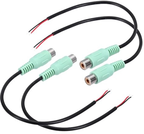 sourcing map 8 Inch Green RCA Female Plug Jack Connector Adapter to Bare Wire Open End Audio Video RCA Cable for Amplifier Speaker Wire Pack of 4