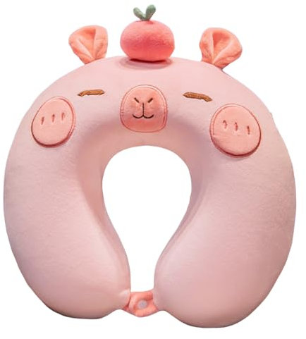 Niedlich Capybara Nackenkissen Kinder Nackenhörnchen Kinder Memory Schaum U-Geformte Nackenstütze Kinder Reisekissen Waschbar Nackenstützkissen Reise Schlafkissen für Auto (Apfel,30*30*9cm)