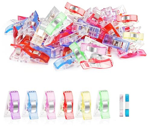 50pcs Sewing Clips for Fabric Quilting Clips Wonder Clips Fabric Clips Plastic Quilting Crafting Clips for Sewing, Multipurpose Sewing Clips, Quilting Sewing Pins, Sewing Set Add Two Rulers