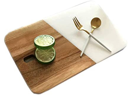 CAFIEDR Tagliere in Marmo e Legno massello per Cucina Rettangolare Grande per Uso Domestico con Manico per Carne Pane