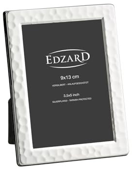 EDZARD Bilderrahmen Pavia für Foto 9 x 13 cm, gehämmert, edel versilbert, anlaufgeschützt, Samtrücken, Silber Fotorahmen zum Stellen