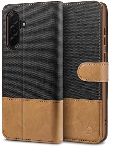BEZ Handyhülle für Samsung Galaxy A36 5G Hülle, Tasche Kompatibel für Samsung A36 5G, Schutzhüllen aus Klappetui mit Kreditkartenhaltern, Ständer, Magnetverschluss, Schwarz