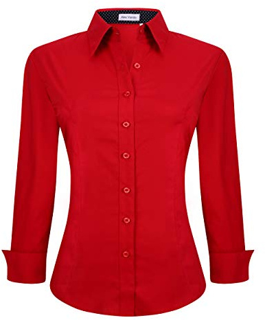 Alex Vando Womens Dress Shirts Wrinkle Free Regular Fit Long Sleeve Stretch Work Shirt, Red, 3XL