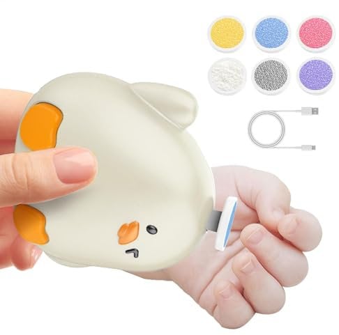 6 Replacement Heads Trimming, Fingernail Grinder, 2.76x2.76x1.77 Inches, Gentle and Safe, Ergonomic Design, Baby Electric Nail File for Toddler, Newborns, Adults