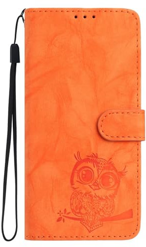 TUUNKMUY Coque Samsung Galaxy S9, Hibou Design PU Etui Housse en Cuir Portefeuille Coque de Protection Fonction Stand Video Porte Carte Credit Ticket Flip Case pour Samsung Galaxy S9 Orange