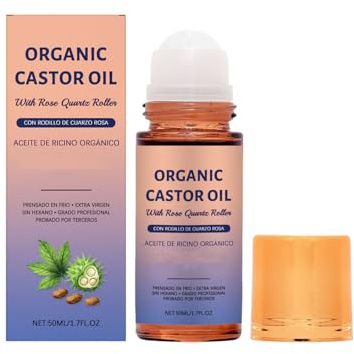Bio-Rizinusöl mit Rosenquarz-Roller, 50 ml – für Körper, Haare, Haut, Lippen, Augenbrauen (1pc)