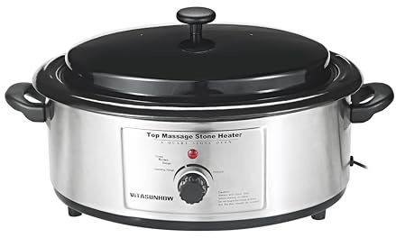 VITASUNHOW Steinwärmer 6L Thermostat mit Drehregler für Physio & Salon | 6L für 40-60 Massagesteine, Drehregler 20-120°C ±1°C, Emaille-Innenpot, Edelstahl, 5-fach Sicherheit – Praxis, Kosmetik & Spa