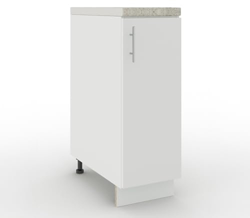 JD Greta Adjustable Kitchen Base Unit - 300mm - Base Cabinet with Door & Worktop - White Matt