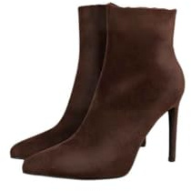 iKrush Black Faux Suede Pointed Toe High Heel Ankle Boots with Side Zip for Going Out