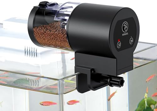 Qkbuza Automatischer Fischfutterautomat - 100ml Futterautomat Mit Feuchtigkeitsschutz - Feuchtigkeitsgeschützt Zeitgesteuert Für Aquarium Betta Teich Reise