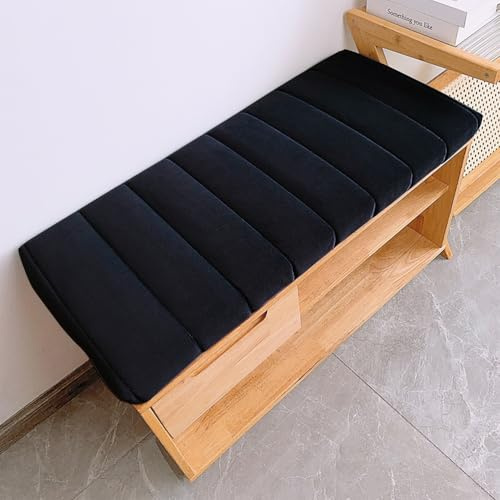WLXFF Teddy-Fleece Bankauflage Sitzkissen Bank mit Rutschfester Unterseite, 4cm dick Sitzauflage Bank mit Reißverschluss, Waschbare Sitzpolster Sitzauflage Bank für,Schwarz,100x35cm