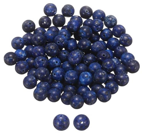 QUARKZMAN 100 Stück Natürliche Steinperlen 10mm Lapislazuli Blaue Runde Schmucksteine Echte Glatte Kugeln Perlen Für Schmuckherstellung Armbänder Halsketten Ohrringe DIY